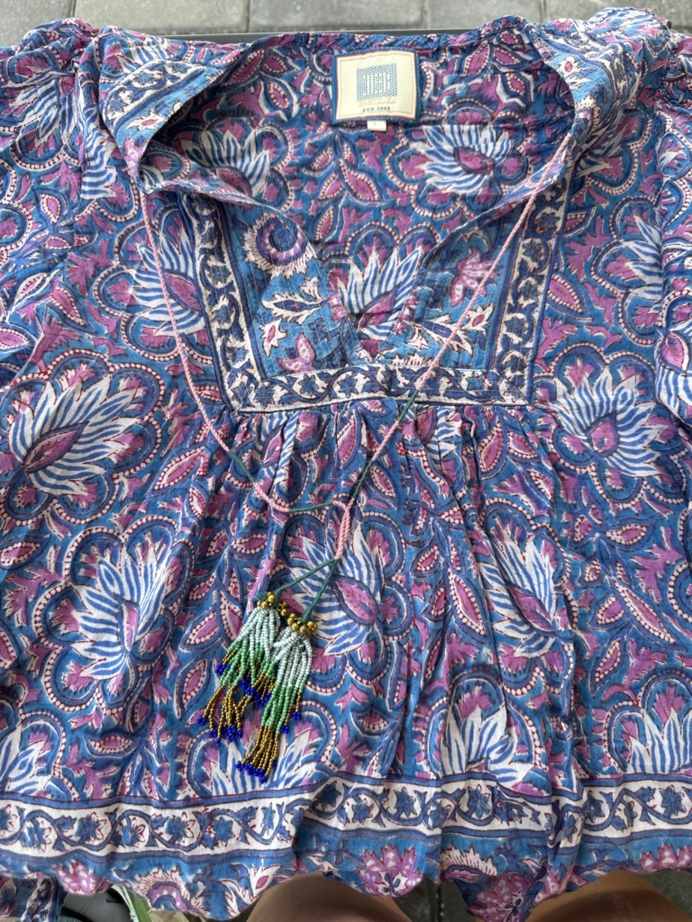 Boho Floral Peasant Blouse - Blue & Purple